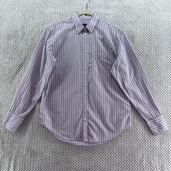 J Crew Top Women 2 Lavender Striped Cotton Garcon Classic Fit Button Front Shirt - Picture 1 of 12